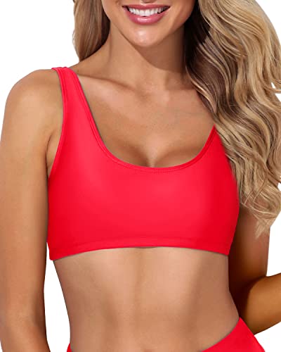 Sexy Crop Top Sports Bra Bathing Suit For Teen Girls And Women-Neon Red