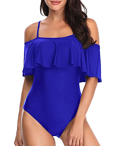 Charming Vintage Style Ruffle One Piece Swimsuit For Women-Royal Blue