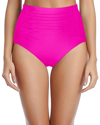 Cute Bikini Tops Or Tankini High Waisted Bikini Bottoms-Neon Pink