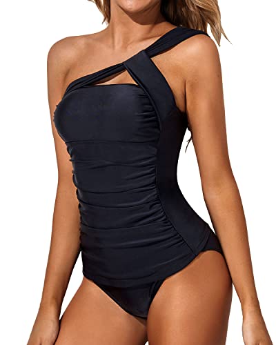 Asymmetrical Cut & Tummy Control Two Piece Tankini Bathing Suits For W –  Tempt Me