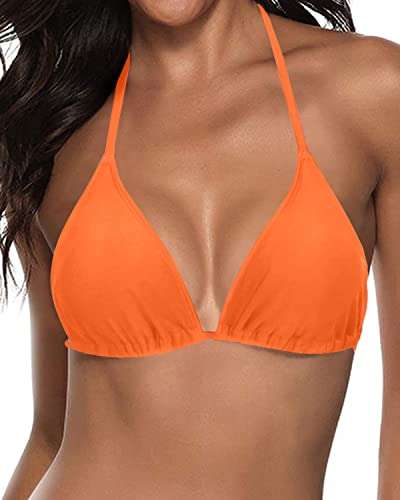Push Up Enhancement Padded String Triangle Swimsuit Top For Women-Dark Orange