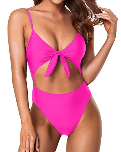 High Waisted Tummy Control Swimsuits Sexy Monokini-Neon Pink