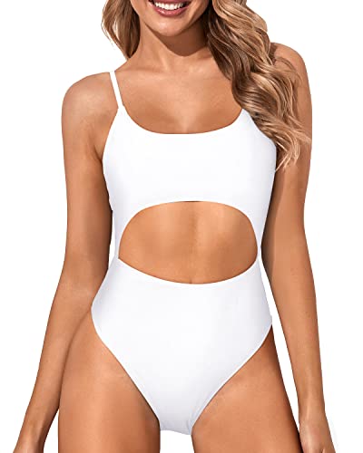 Lace Up Adjustable Sexy Cutout One Piece Swimsuits-White