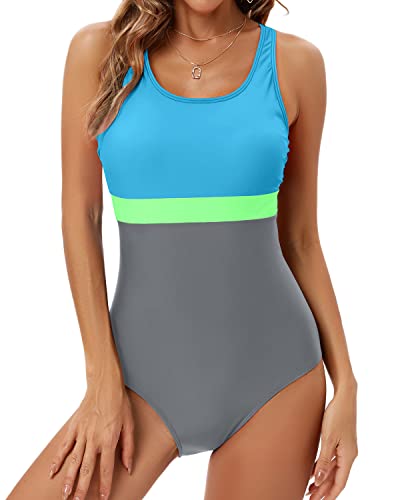 Athletic Long Torso Racerback Tummy Control One Piece Swimsuit-Black Gary