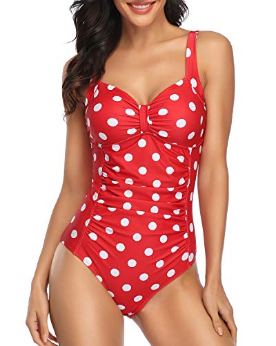 Contouring Sculpting Tummy Control Sexy Retro Style One Piece Swimsuits-Red Dot