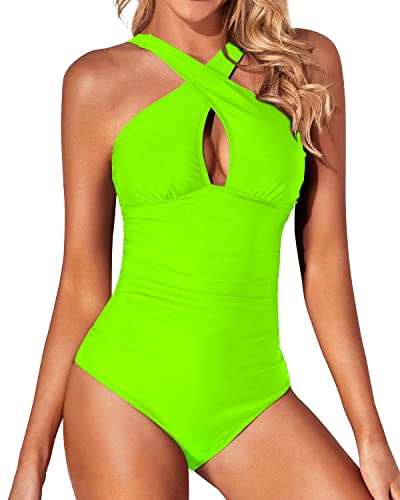 Slimmer Look One Piece Tummy Control Bathing Suit-Neon Green