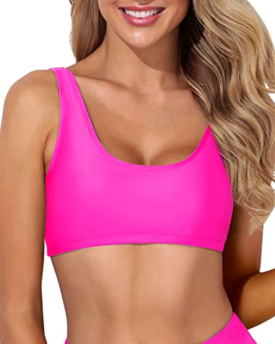 Stylish Sports Bra Bikini Top For Women's Swimwear-Neon Pink