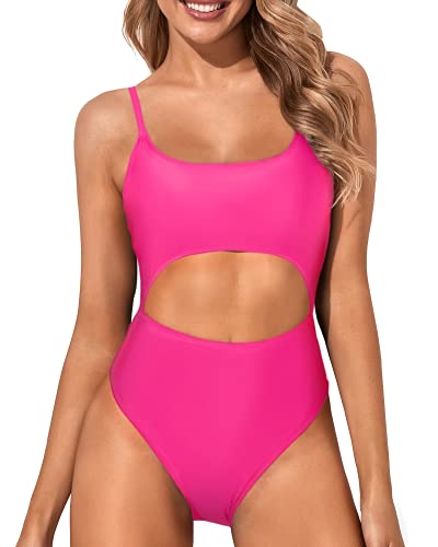 Front Cutout Back Cutout Sexy Cutout One Piece Swimsuits-Neon Pink