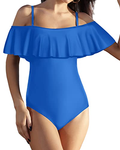 Tropical Long Torso Ruffled One Piece Swimwear-Light Blue