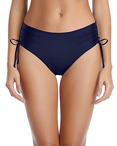 Women's Swim Bottom Cheeky Design And Side Tie-Navy Blue