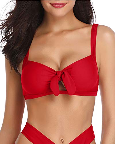 Adjustable And Durable Straps Push Up Bikini Top-Red