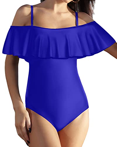 Padded Retro Style One Piece Swimsuit For Women-Royal Blue
