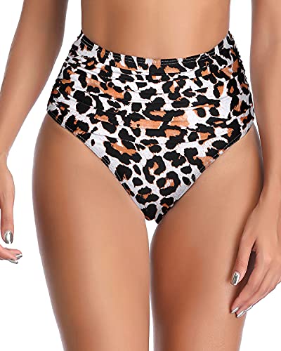 Tummy Control High Waisted Bikini Bottoms For Women's Swimwear-Leopard