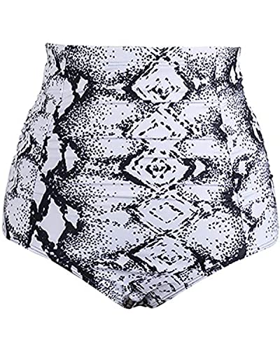 Tankini Briefs High Waisted Swim Bottom For Women-Black And White Snake Print