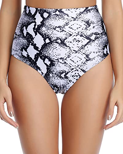 Women's Tummy Control High Waisted Swimsuit Bottoms-Black And White Snake Print