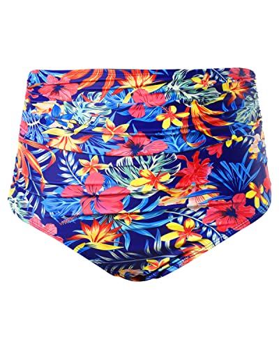 Trendy High Waisted Bikini Bottom Shirred Tankinis Brief-Flower