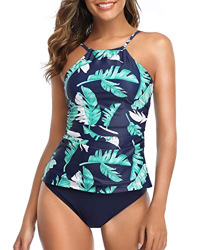 Two Piece Attention-Grabbing Tankini Set For Women-Blue Leaf