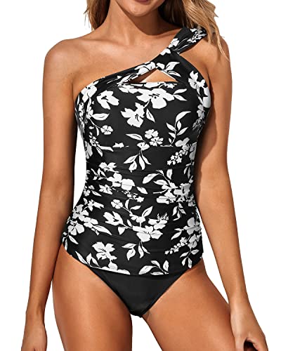 Supportive Padded Bra 2 Piece Tankini Bathing Suits For Women Shorts-Black Floral