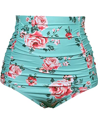 Flattering High Waisted Swim Bottom For Women-Mint Flower