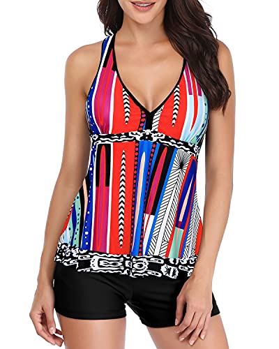 Look Chic And Trendy Women's Tankini Tops And Shorts-Black Tribal