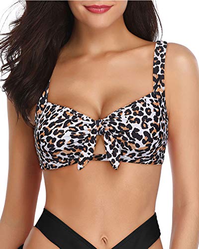 Vibrant And Eye-Catching Flounce Ruffle Swimming Push Up Bikini Top-Leopard