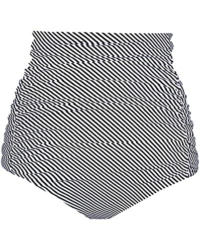 Booty Coverage Thick Fabric Women Bikini Bottoms-Black And White Stripe
