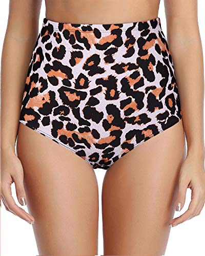 Flattering Bikini Shorts Retro High Waisted Bikini Bottoms-Leopard