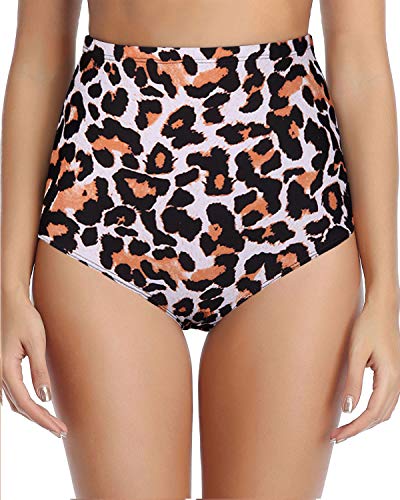 Flattering Bikini Shorts Retro High Waisted Bikini Bottoms-Leopard