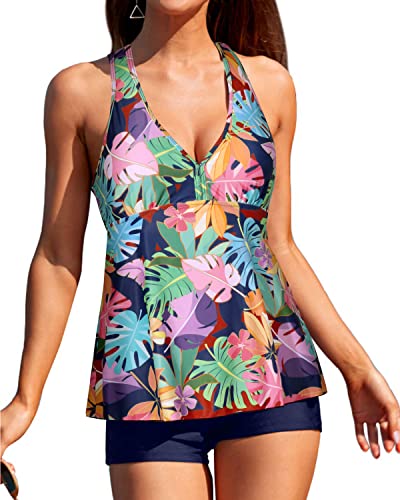 Enhance Your Bust Removable Push Up Pads In Women's Bathing Suits-Blue Leaves